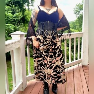 Black & White Floral Long Flowy Maxi Skirt